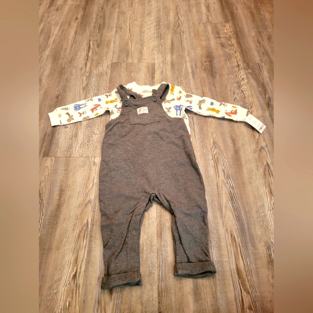 NWT Carters Baby Boys Overalls and Long Sleeve Shirt Set 18 MO